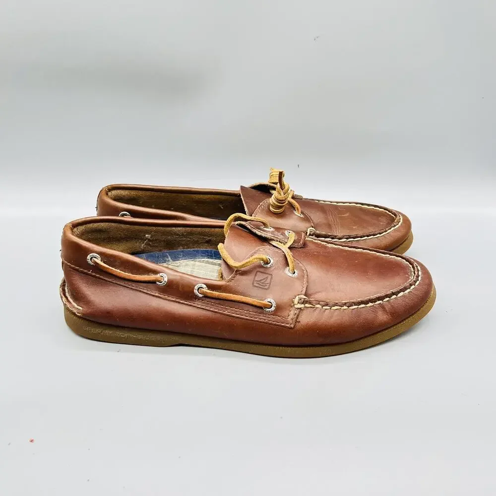 Sperry Shoes Mens 11 Brown Leather Top Sider Boat Deck Moc Toe Casual Comfort